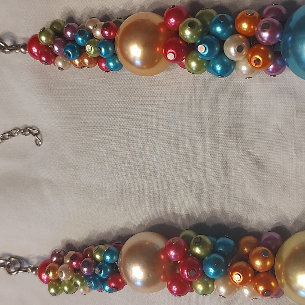 Fun rainbow bead statement necklace & Bright Pink Iridescent Layering Necklace - Picture 5 of 11
